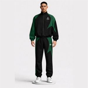 Heavyweight 400gsm Tracksuit Men Cyberpunk Streetwear <b>Star</b> Paneled Contrast Fleece Zip Up <b>Jacket</b> and Jogger Two Piece Set - Product Image 1