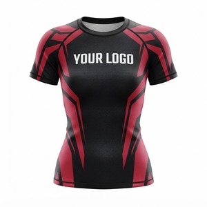 <b>Women</b> Custom Blue Sublimation <b>Rash</b> <b>Guard</b> Short Sleeve Compression Shirt Quick Dry Polyester Athletic Training Top Front Printed - Product Image 2