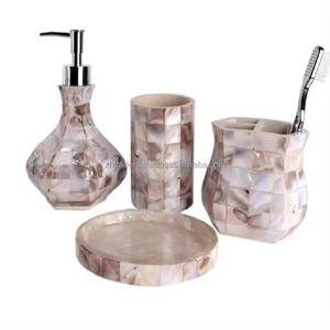 Juego de Accesorios de Baño Personalizado de Siete Piezas de Nácar, Bandeja, Caja, Florero, Dispensador, Más Vendido - Product Image 3