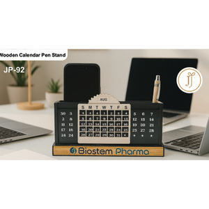 Premium Personalized Wooden Pen Stand with <b>Calendar</b> Cube Organizer for Father's Day and Christmas <b>Digital</b> Printing - Product Image 4