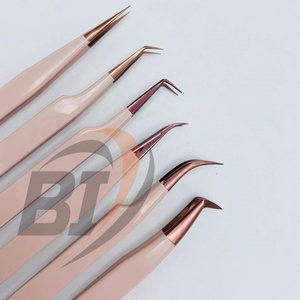 แหนบต่อขนตาสแตนเลสปลายแหลมสีโรสโกลด์แบบมืออาชีพ - Product Image 4
