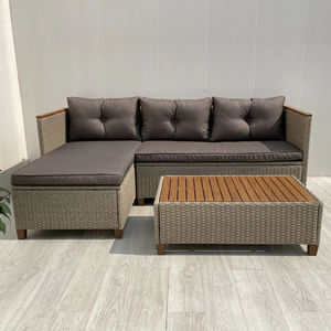 Conjunto de Sofás de Exterior Modernos de Mimbre y Ratán con Estructura de Acero, Madera de Acacia y Cojines de Poliéster para Hotel, Dormitorio, Apartamento, Villa - Product Image 1