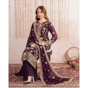 Ropa de fiesta de diseñador Heavy Fox Georgette Top XL Plazzo & Dupatta Look elegante - Product Image 3