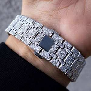 Reloj de Pulsera de Acero Inoxidable con Movimiento de Cuarzo, Esfera Blanca, Diamantes VVS y Moissanita para Hombre, en Oferta a Bajo Precio - Product Image 3