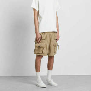 Men's Cargo Shorts Solid Color Mid Waist Drawstring Closure Canvas Material Casual Style Breathable Pocket Design - Product Image 1