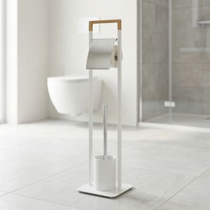 Porte-rouleau de papier toilette en acier inoxydable au design moderne MIT Housewares, brosse pour rangement de salle de bain, sans perçage requis - Product Image 2
