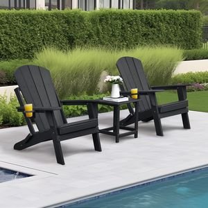 Set di sedie Adirondack per patio, design pieghevole nero in 3 pezzi con tavolo porta bicchieri, 2 sedie in plastica incluse - Product Image 3