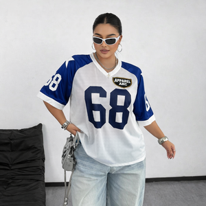 เสื้อเจอร์ซีย์ตาข่ายพิมพ์ลายแบบซับลิเมชั่น ไซส์ใหญ่ คอวี แขนสั้น สไตล์สตรีทแวร์และกีฬา ขายส่งแบบ OEM - Product Image 1