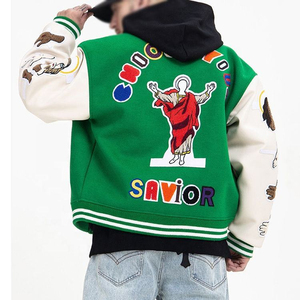 Varsity <b>Jacket</b> Embroidered <b>Patchwork</b> Letterman <b>Jacket</b> Wool <b>Patchwork</b> Body Leather Sleeves Snap Button Streetwear Bomber <b>Jacket</b> - Product Image 5