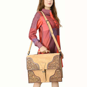 Tooled Leather Briefcase, Cowhide Leather Messenger <b>Bag</b>, Western Leather <b>Work</b> <b>Bag</b>, Handmade Laptop <b>Bag</b>, Rustic Cowboy Business - Product Image 2