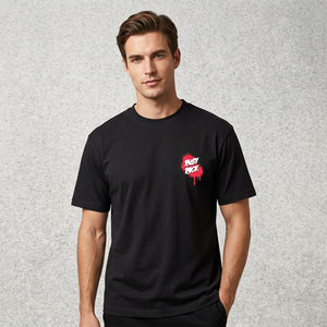 T-shirt noir à manches courtes pour homme Rusty Rock, col rond, imprimé, décontracté, en jersey tricoté, avec logo frontal effet gouttelettes, grande taille, épais - Product Image 1