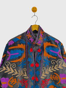 Veste à col mandarin brodée à la main avec des motifs floraux, manches longues, en velours, taille plus pour femmes, style Prairie Chic, vêtements d'automne - Product Image 4