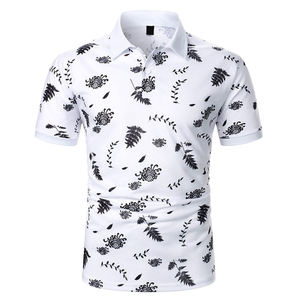 Polo pour homme à imprimé floral blanc, décontracté, tissé, avec boutons - Product Image 1