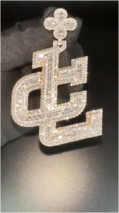 Pendentif Lettre Personnalisé Haut de Gamme en Argent 925 Style Hip Hop pour Homme, Sertie de Diamants Baguette et Moissanite VVS - Product Image 2
