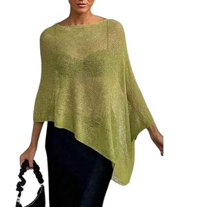 Poncho transparente para mujer, chal tipo capa con mangas de murciélago, tops de ganchillo, suéter ligero, atuendos de primavera y verano 2026 - Product Image 3