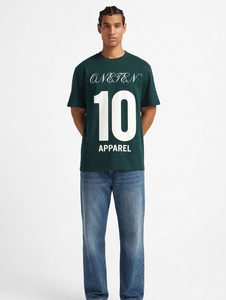 T-shirt vert oversize pour homme OveteN 10, manches courtes, style streetwear, jersey en coton, col rond, imprimé avec des lettres - Product Image 5