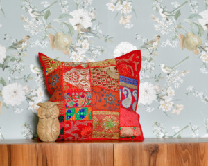 Handmade Patchwork Embroidery Pure Cotton <b>Cushion</b> <b>Cover</b> Square Bohemian Style Red Multicolor Indian Advik Creations Customizable - Product Image 4