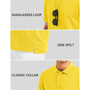 Polo Oxford jaune à manches courtes pour homme, couleur unie, style décontracté, tissé, teint uni - Product Image 3