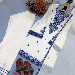 Ensemble haut et palazzo en satin de soie moderne de haute qualité BLOSSOM FABRIC, séchage rapide, pour soirée, avec dupatta et magnifiques broderies - Product Image 1