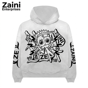 Sweat-shirt à capuche pour homme, 360 GSM, en molleton de coton blanc, imprimé graphique en relief, logo personnalisé, doux, coupe ample, automne - Product Image 1