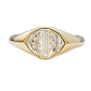 Women's Hexagon Diamond Engagement Ring 14k solid Gold Baguette Cut Bezel Setting Classic Style Fine Jewelry - Product Image 1
