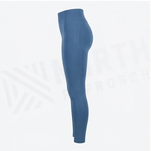 High Waist Full Length <b>Seamless</b> <b>Leggings</b> Solid Blue Spandex Polyester Women's Yoga Wear - Product Image 3
