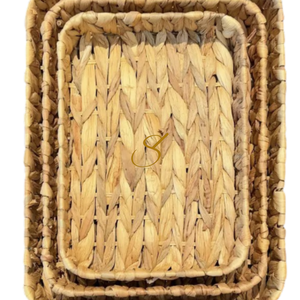 Handwoven Water Hyacinth <b>Storage</b> <b>Basket</b>, Set Of 3 <b>Rectangular</b> Boho Trays, Table <b>Storage</b> Organizer - Product Image 4