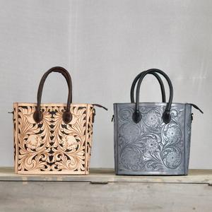 Bolso Tote de Cuero Genuino con Grabado Floral, Dos Asas, Cierre de Cremallera, para Uso Diario en Todas las Estaciones - Product Image 6