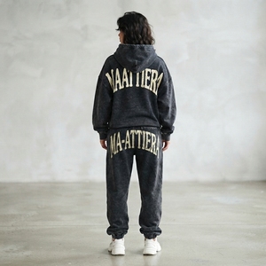 Conjunto de Sudadera con Capucha Oversize Lavada a Medida y Pantalones Jogger de Algodón para Mujer, Chándal de Dos Piezas de Felpa Estilo Urbano OEM ODM - Product Image 2