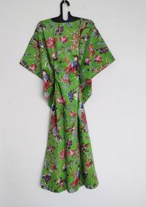 Vestido Kaftán de Algodón con Estampado de Aves, Hecho a Mano, Maxi, para Playa, Ligero, Ropa de Verano - Product Image 4