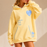 Hoodie Wanita Oversize 100% Katun Kasual Rajutan dengan Bordir Patch Hati & Detail Jahitan Kontras