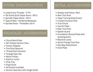 Light Duty All Geared Lathe Machine 4.6ft Bed Length 165 mm Centre Height 38mm Bore Size along with Norton Gear Box - Product Image 2