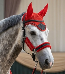 Luxury Designer <b>Red</b> Black Cotton Fabric Sparkle <b>Glitter</b> 4-Piece Customizable Dressage/Jumping Saddle Pad Set Matching Mink - Product Image 2