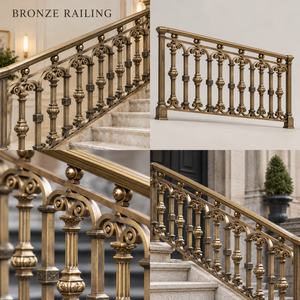 Arched Scrollwork <b>Railing</b> Handrail Balustrade in Bronze Finish for Luxury Hotels Villas and Classic Staircase Interiors - Product Image 5