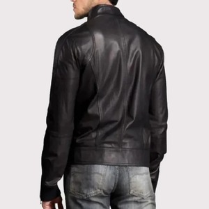 เสื้อแจ็คเก็ตหนังทรงบอมเบอร์สำหรับผู้ชายสุดเท่พร้อมปกตั้ง - Product Image 2