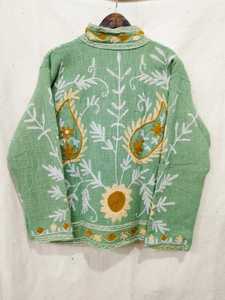 Floral Embroidered <b>Mandarin</b> <b>Collar</b> <b>Jacket</b> Full Sleeve Women's Cotton Woven Spring Prairie Chic Handmade Open Front - Product Image 2