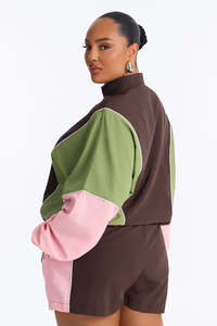 Ensemble coupe-vent colorblock pour femmes, sweat à capuche et short, vêtements de sport légers à fermeture éclair, survêtement 2 pièces, décontracté, pour la course à pied, la gym, le fitness - Product Image 2