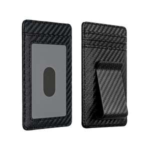 Porte-cartes et pince à billets 2-en-1 en fibre de carbone véritable mat de haute qualité, antivol, minimaliste, en cuir PU, portefeuille fin pour affaires - Product Image 3