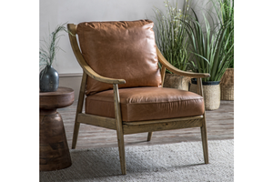 Exquisito Sillón de Estilo Mid-Century con Cuero de Primera Calidad y Estructura de Madera de Roble Natural Tallada - Product Image 6