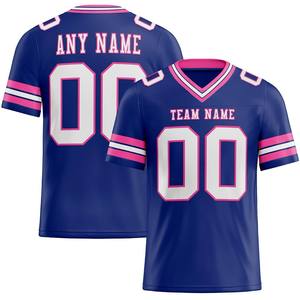 Custom Navy Pink American Football Jersey V-Neck Short Sleeve Sublimated Print Front Team <b>Name</b> Number Breathable Mesh Moisture - Product Image 1
