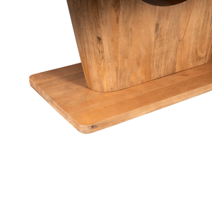 Mesa de Comedor Moderna y Elegante de Madera de Mango Maciza, Estilo Europeo, con Base de Pedestal Cuadrada, Acabado Natural - Product Image 6