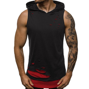 Wholesale Price Custom Men's <b>Distressed</b> Sleeveless Hoodie Layered Ripped Gym Muscle Tee Workout Casual Wear Vest OEM Tank <b>Tops</b> - Product Image 1