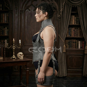 Premium Quality Gothic And Fashion Wear Grey Leather Harness <b>Corset</b> - Product Image 3
