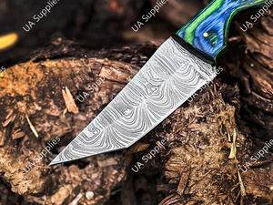 มีดเหล็กดามัสกัสคมกริบ สำหรับล่าสัตว์ ตั้งแคมป์ กิจกรรมกลางแจ้ง ด้ามไม้ปักก้า ทำมือ พกพาสะดวก ขายส่ง ODM - Product Image 5