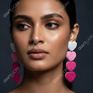 Handmade <b>Beaded</b> Heart Dangle Earrings for Women Pink White Layered Hearts Statement Earrings Cute Party Jewelry Gift - Product Image 4