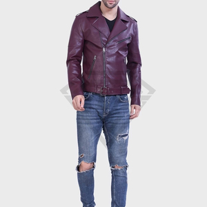 Premium Custom <b>Maroon</b> Leather Biker Jacket Mens Slim Fit Faux PU Leather Moto <b>Coat</b> Fashion Streetwear Outerwear Manufacturer - Product Image 4