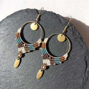 Pendientes de Macramé Chapados en Oro, Estilo Boho, con Cuentas Turquesa y Marrón, Colgante Ovalado, Joyería Hecha a Mano, Regalo, Venta al Por Mayor Personalizada - Product Image 1