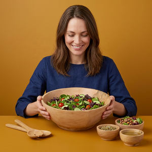 Smooth Organic Wooden Eco-Friendly Modern Luxury Serving <b>Bowl</b> Dishwasher Safe Stocked for Party Home Wedding Dining Salad <b>Pasta</b> - Product Image 1