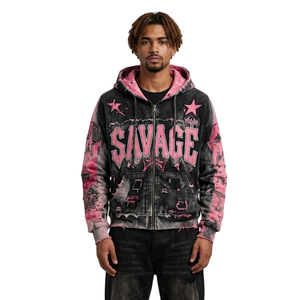 Distressed Vintage Graphic Print <b>Hoodie</b> Premium Mocha Brown <b>Black</b> Cotton Fleece Full <b>Zip</b> Long Sleeve Hooded Neck Hoodies - Product Image 3