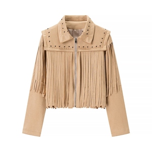 Women's Fringe <b>Suede</b> <b>Jacket</b> Western Boho Tassel Leather Coat Fashion Motorcycle Biker Outerwear Custom Wholesale OEM - Product Image 6